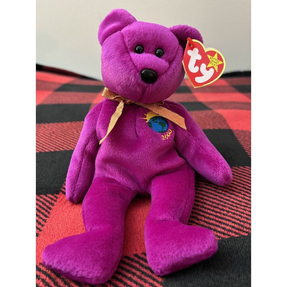 1999 Ty Millennium Bear 4226 Beanie Baby 8.5" Purple Plush Toy Stuffed Animal